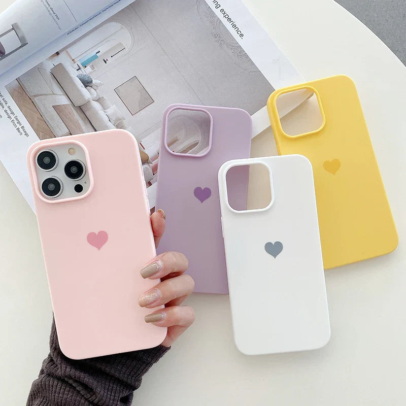Matte Candy Color Love Heart Soft TPU Phone Case