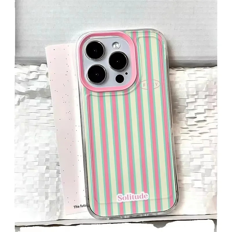 Ins Korean Cute Pink Stripe Phone Case