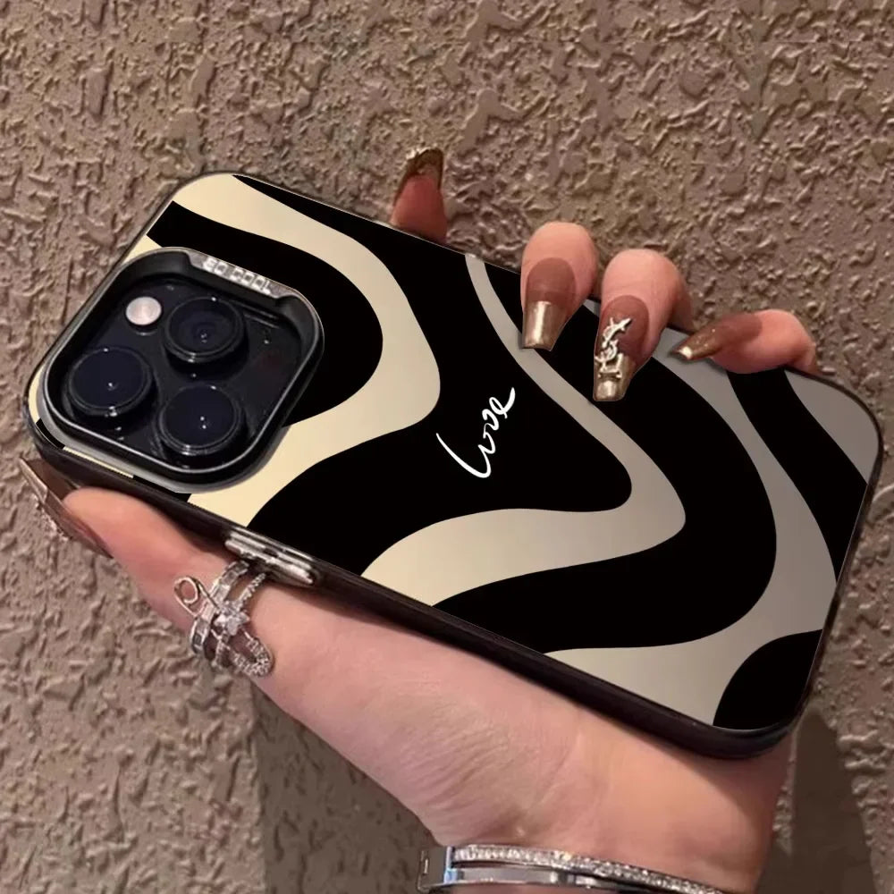 Fashion Stripe Pattern Lens Protect Plating Back Cover Fundas Phone Case