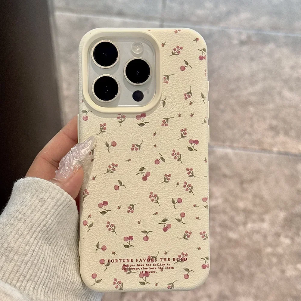 Flower Candy Color Leather Texture Shockproof Cover Phone Case