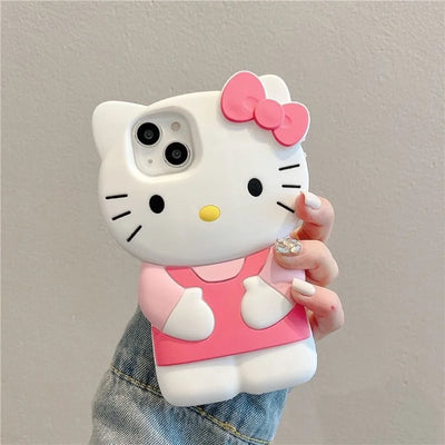 3D Pink Hello Kitty Cartoon Silicon Soft Phone Case
