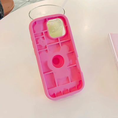 Kawaii 3D Cartoon Rabbit Floral Bracket Soft Silicone Phone Case
