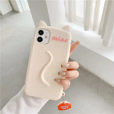 Cartoon 3D Cute Cat Ears tail Cat Paw Pendant Soft Cover Phone Case