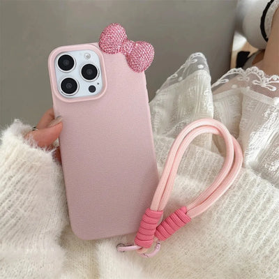 3D Rhinestone Bow Litchi Pattern Soft Phone Case