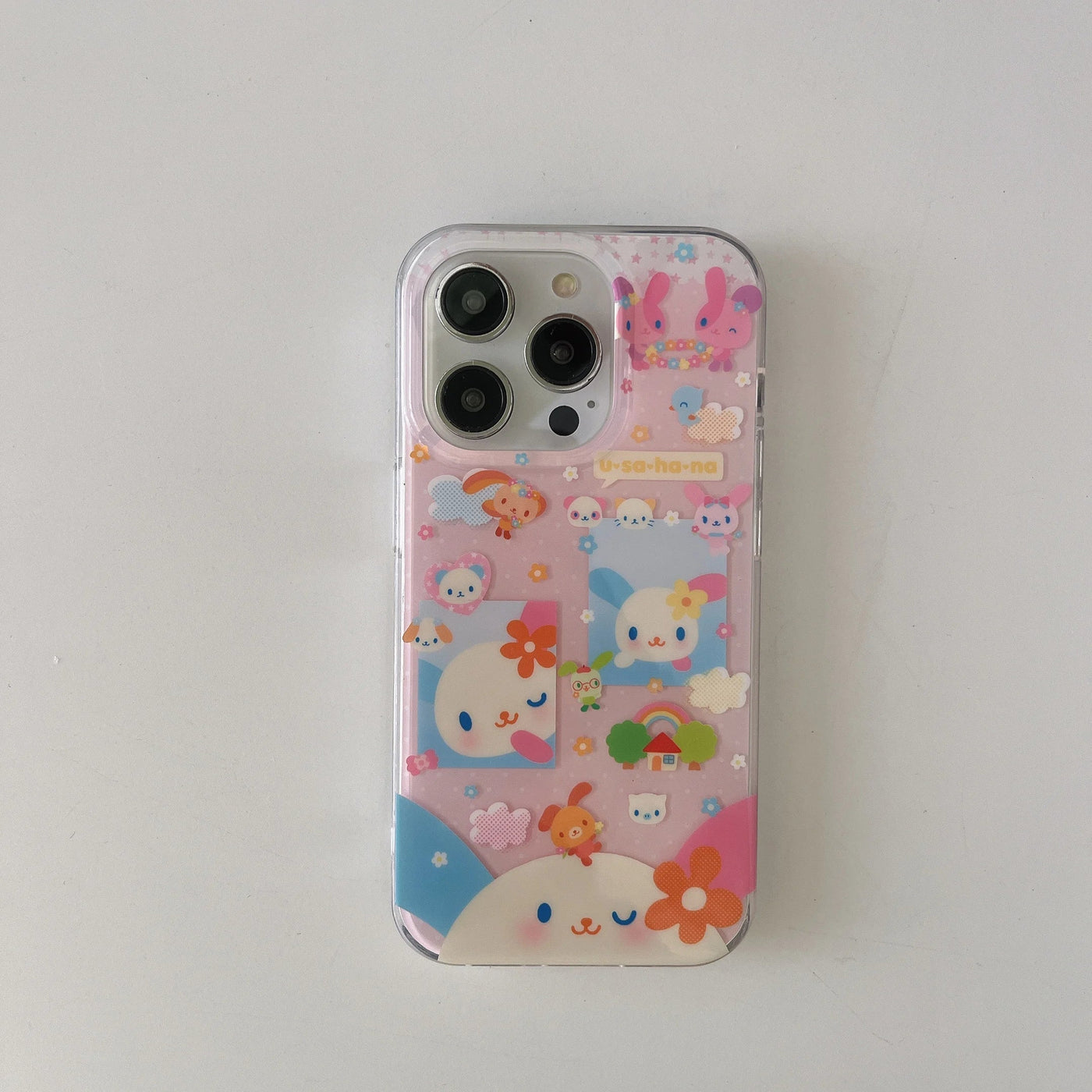 Cute pink rabbit colored cloud flower phone case