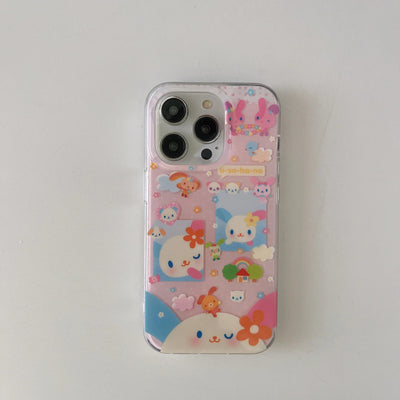 Cute pink rabbit colored cloud flower phone case