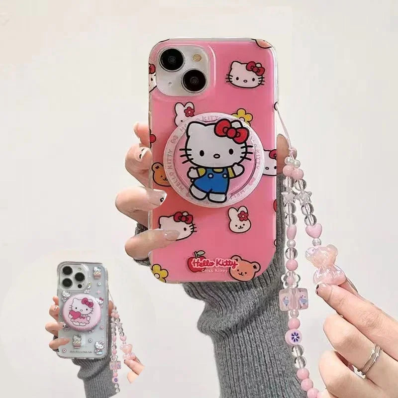 Cute Hello Kitty Magnetic Grip Holder Magsafe Wireless Charge Phone Case