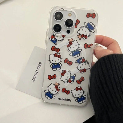 Cute Hello Kitty Magnetic Grip Holder Magsafe Wireless Charge Phone Case