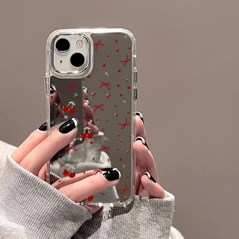 Cute Cherry Bow Mirror Phone Case