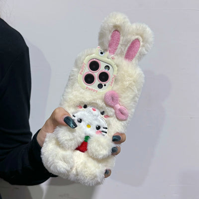 Cartoon Cute 3D Bow Plush Bunny Kawaii Phone Case