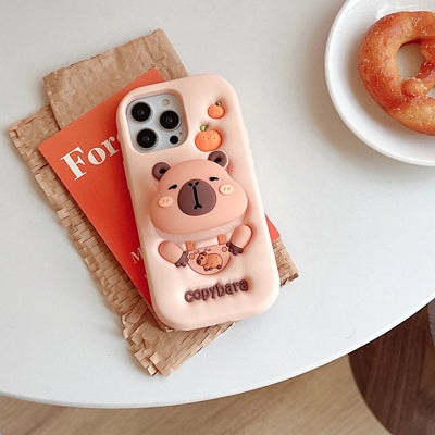 Cartoon Copybara Case Soft Silicone Cover With Stand Holder Phone Case