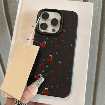 Cherry Leather Cute Heart Bow Cover Phone Case