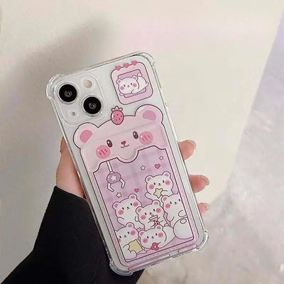 Cartoon Rabbit Bear Card Holder Slot Bag Clear Phone Case