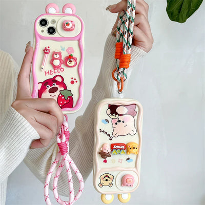 Cute Cartoon Pink Disney Winnie Pooh Lotso Bear Slide Camera Protection Phone Case