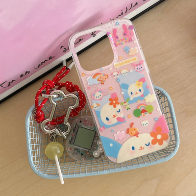 Cute pink rabbit colored cloud flower phone case