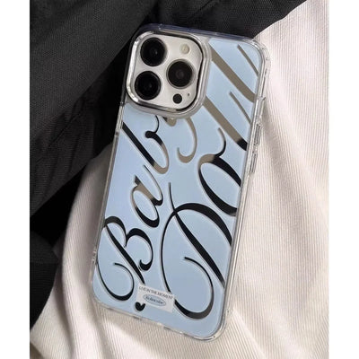 Blue Silver Plated Mirror English Transparent Frame Phone Case