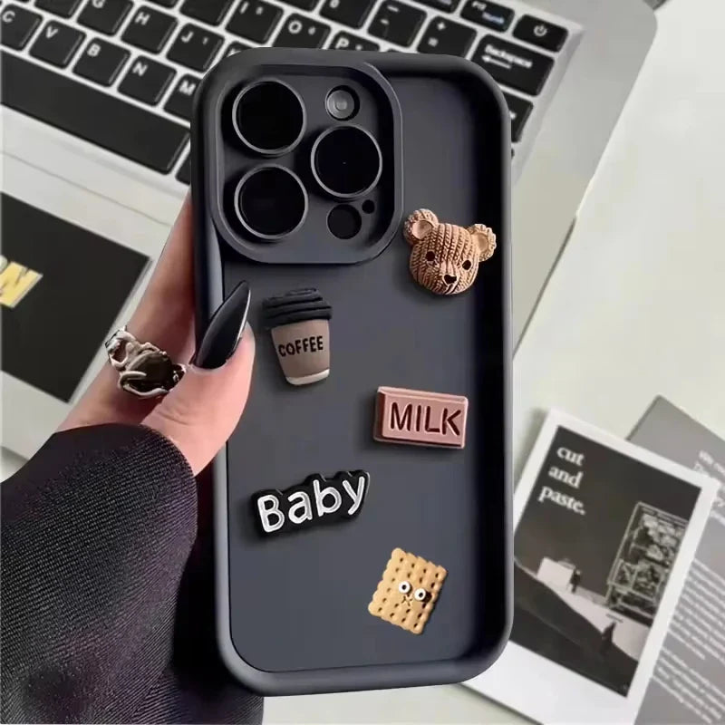 Cute Cartoon 3D Coffee Bear Phone Case