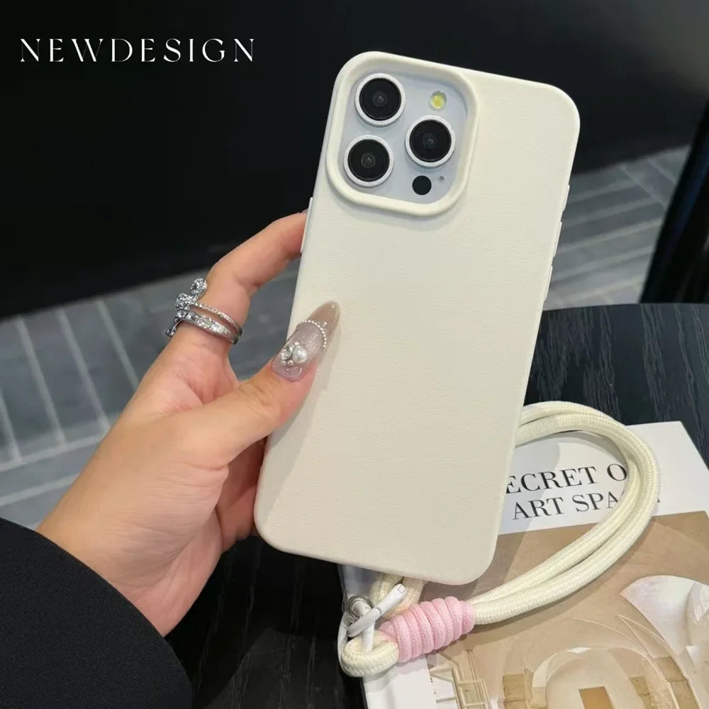 Luxury With Lanyard Litchi Lines Leather Phone Case