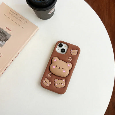 Kawaii Bear Cover With Stand Holder Soft Silicone Phone Case