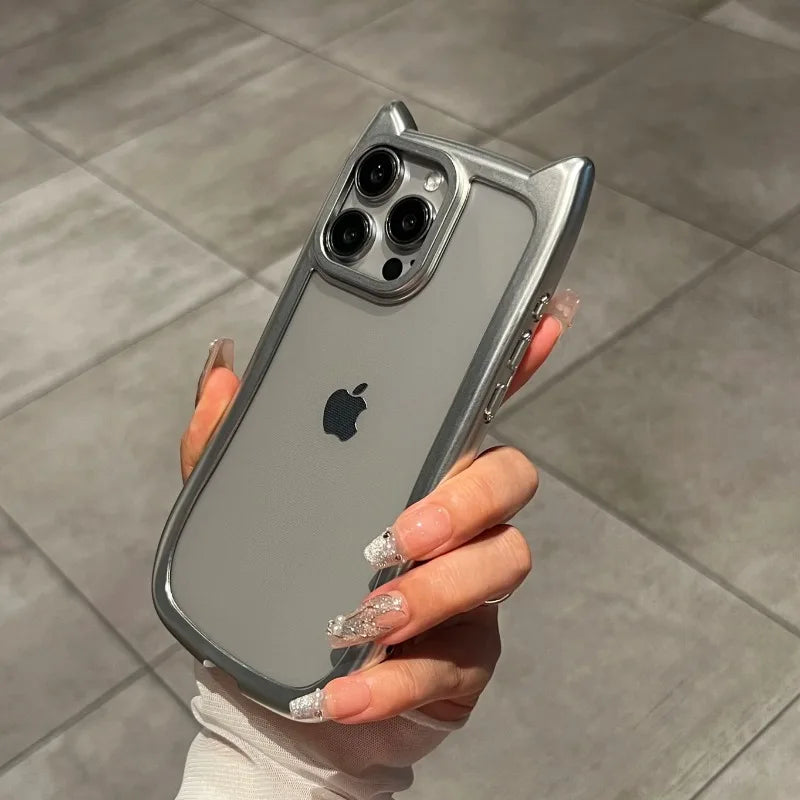Luxury Plating Silicone Cute Cat Ears Armor Bumper Phone Case