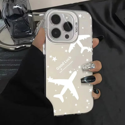 Fashion Stripe Pattern Lens Protect Plating Back Cover Fundas Phone Case