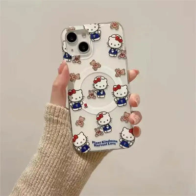 Cute Hello Kitty Magnetic Grip Holder Magsafe Wireless Charge Phone Case