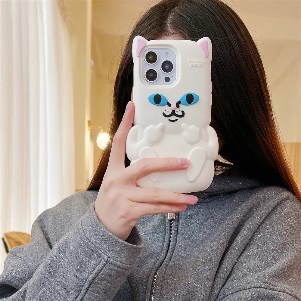 Cute Cartoon One-Finger Salute Cat Phone Case