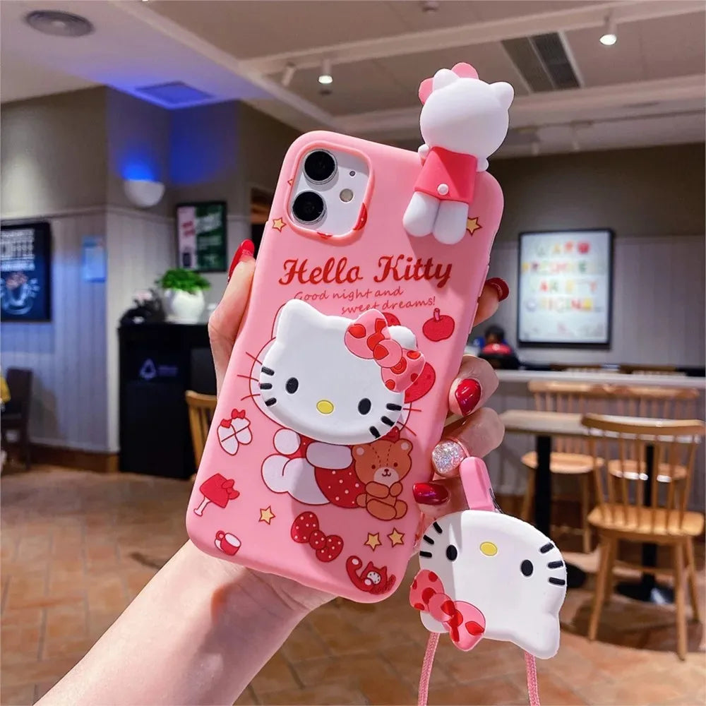 3D Melody Hello Kitty Phone Holder Case Lanyard Cover Phone Case