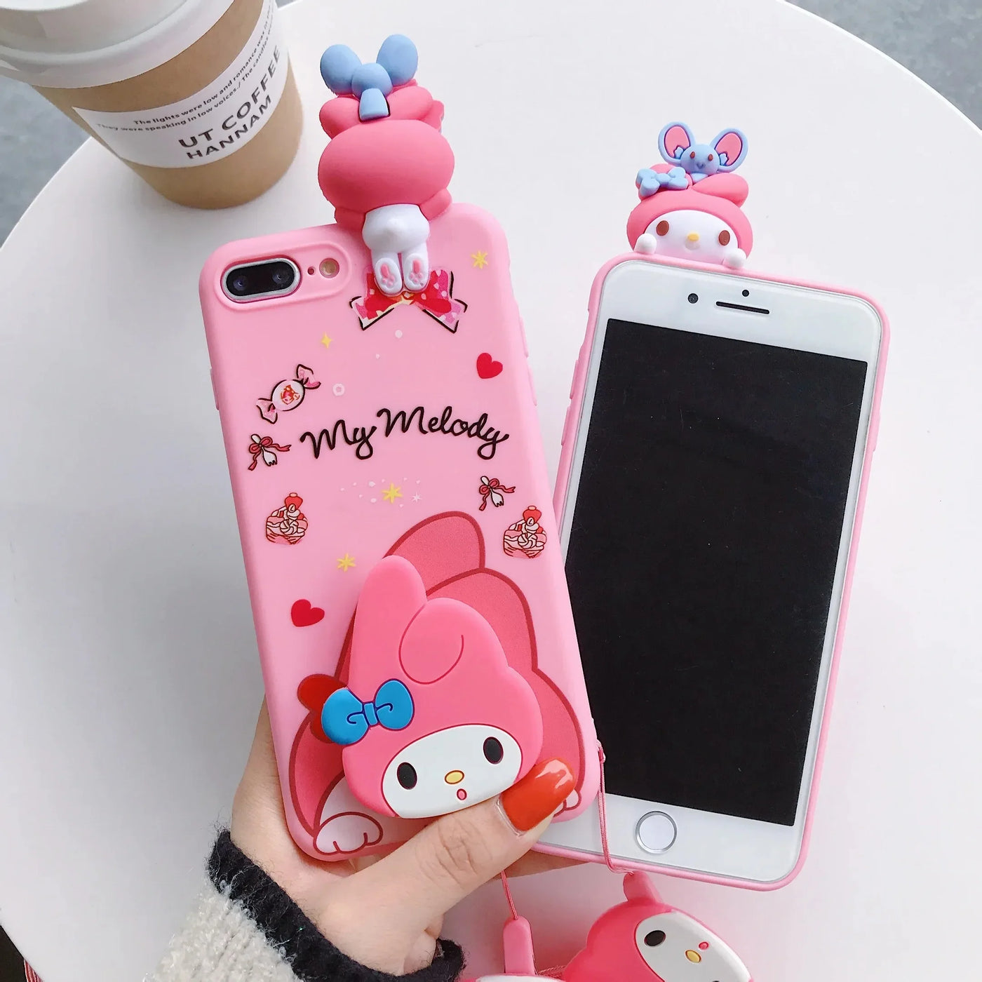 3D Melody Hello Kitty Phone Holder Case Lanyard Cover Phone Case
