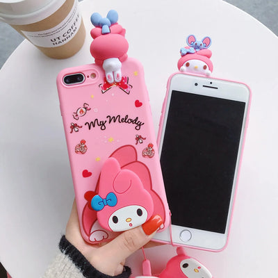 3D Melody Hello Kitty Phone Holder Case Lanyard Cover Phone Case