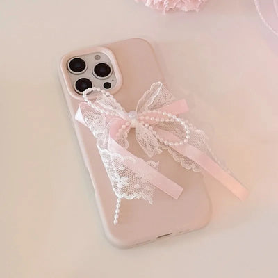 Cute 3D Pearl Lace Silk Ribbon Bow Phone Case