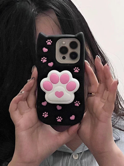 Cartoon Cute 3D Cat Paw Bracket Soft Silicone Phone Case