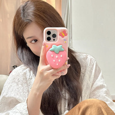 Sweet Strawberry Telescopic Bracket Phone Case