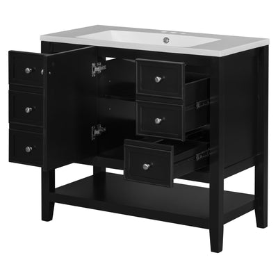 36' Bathroom Vanity with Sink Combo, One Cabinet and Three Drawers, Solid Wood and MDF Board, Black (Old Sku:SY999505AAB)