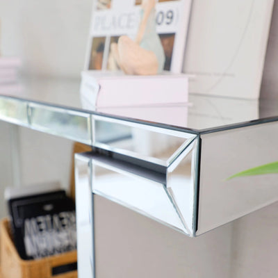 60 Inches Luxury Full-Length Mirror Console Table with Fluted Tempered Glass, Entryway Mirrored Sofa Table, Light Luxury Style, Scratch-Resistant, Reinforced Packaging