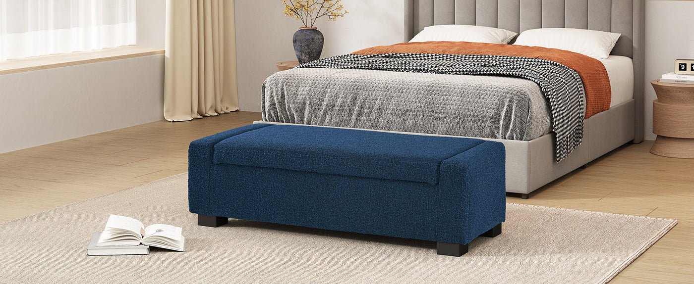 50' Ottoman Bench in Textured Fabric, Rectangular Design with Hinged Lid for Seating, Footrest, and Hidden Storage, Perfect for Living Room, Bedroom, or Entryway