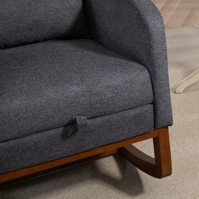 25.4'W Modern Rocking Chair for Nursery, Mid Century Accent Arm Rocker With Retractable Footrest, Side Pocket, Comfy Upholstered Wingback Wooden Glider Chair for Living Room Baby Kids Room. Charcoal