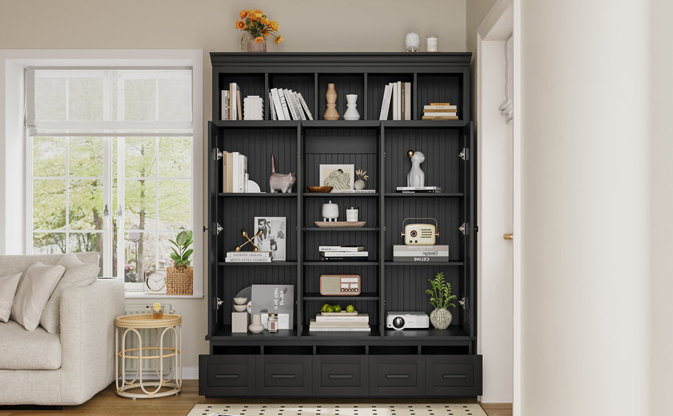 U-Can 78.7'H Hall Tree with Bench and 5 Storage Cubbies, Modern Entryway Storage Organizer Cabinet with 4 Doors, 5 Drawers and Adjustable Shelves for Hallway, Entryway, Living Room