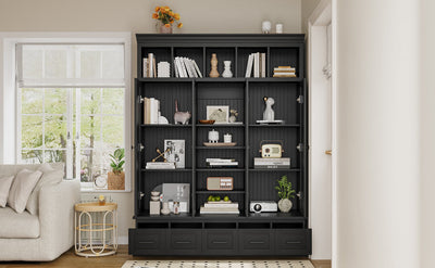 U-Can 78.7'H Hall Tree with Bench and 5 Storage Cubbies, Modern Entryway Storage Organizer Cabinet with 4 Doors, 5 Drawers and Adjustable Shelves for Hallway, Entryway, Living Room