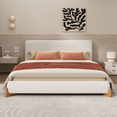 Elegant Boucle Upholstered Bed, A Luxurious and Comfortable Bedroom Centerpiece, King Size, White
