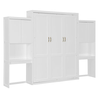Queen Size Murphy Bed with Desk, Vanity and Cabinets, White