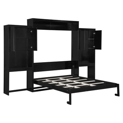 Queen Size Murphy Bed with Desk, Vanity and Cabinets, Espresso