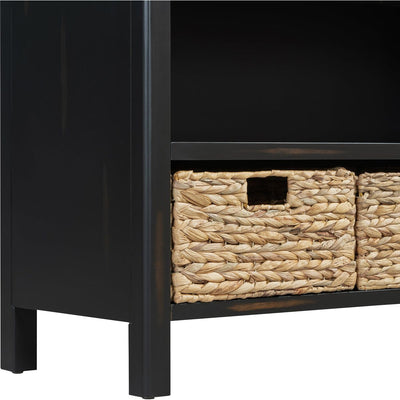 TREXM Retro Console Table with 3 Storage Drawers, Entryway Table with 3 Water Hyacinth Woven Baskets,Wooden Accent Sofa Table Buffet Cabinet for Entryway, Hallway and Living Room (Espresso)