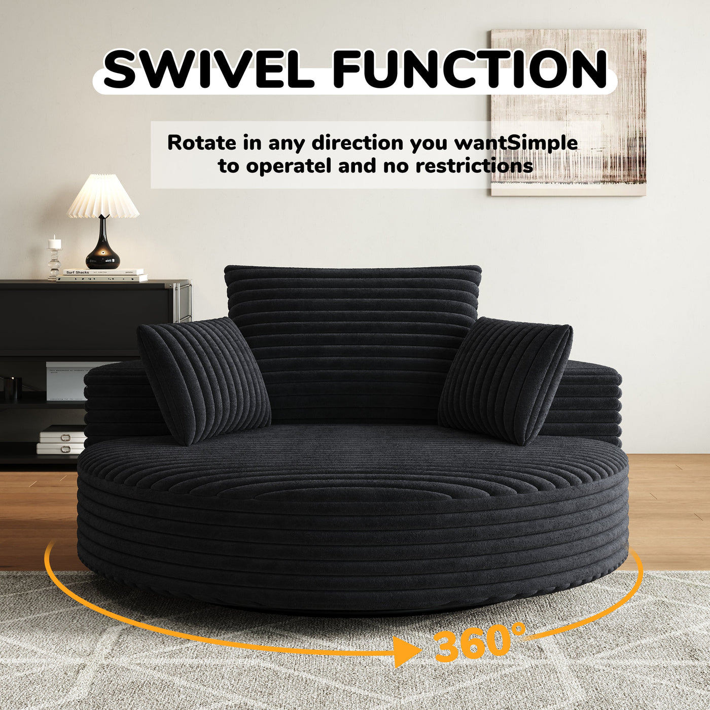 55''L Corduroy Chenille Foam Single Swivel Chair, Fluffy Modern Sleeper, 360 Degree Swivel Chair for Living Room, Bedroom, Lounge and Projection Room