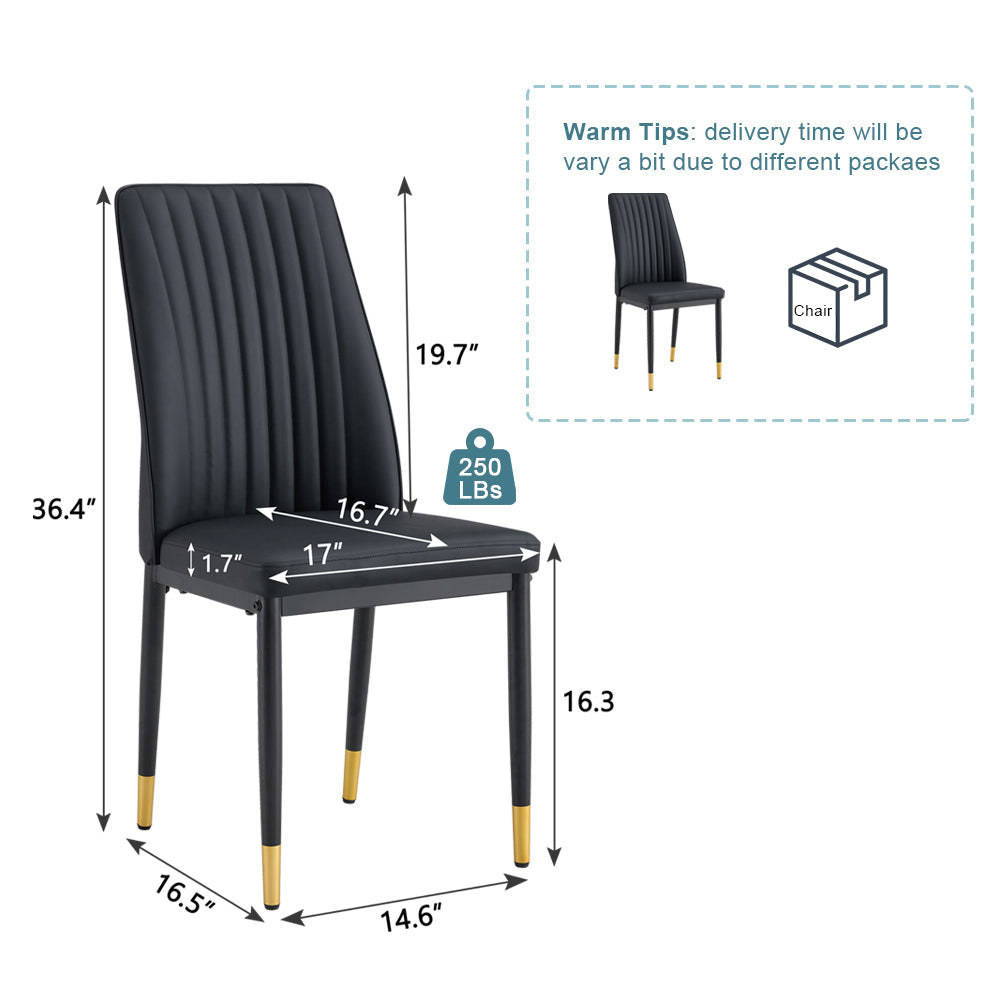 A set of 4 dining chairs, black dining chair set, PU material high backrest seats and sturdy leg chairs, suitable for restaurants, kitchens, and living rooms