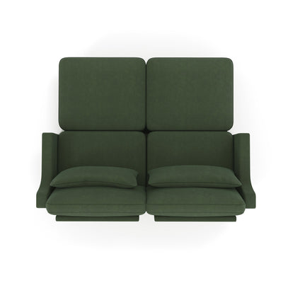 Stylish Two-Seater Sofa with Ottoman and Lumbar Pillows, Green Chenille Fabric, Ergonomic Design