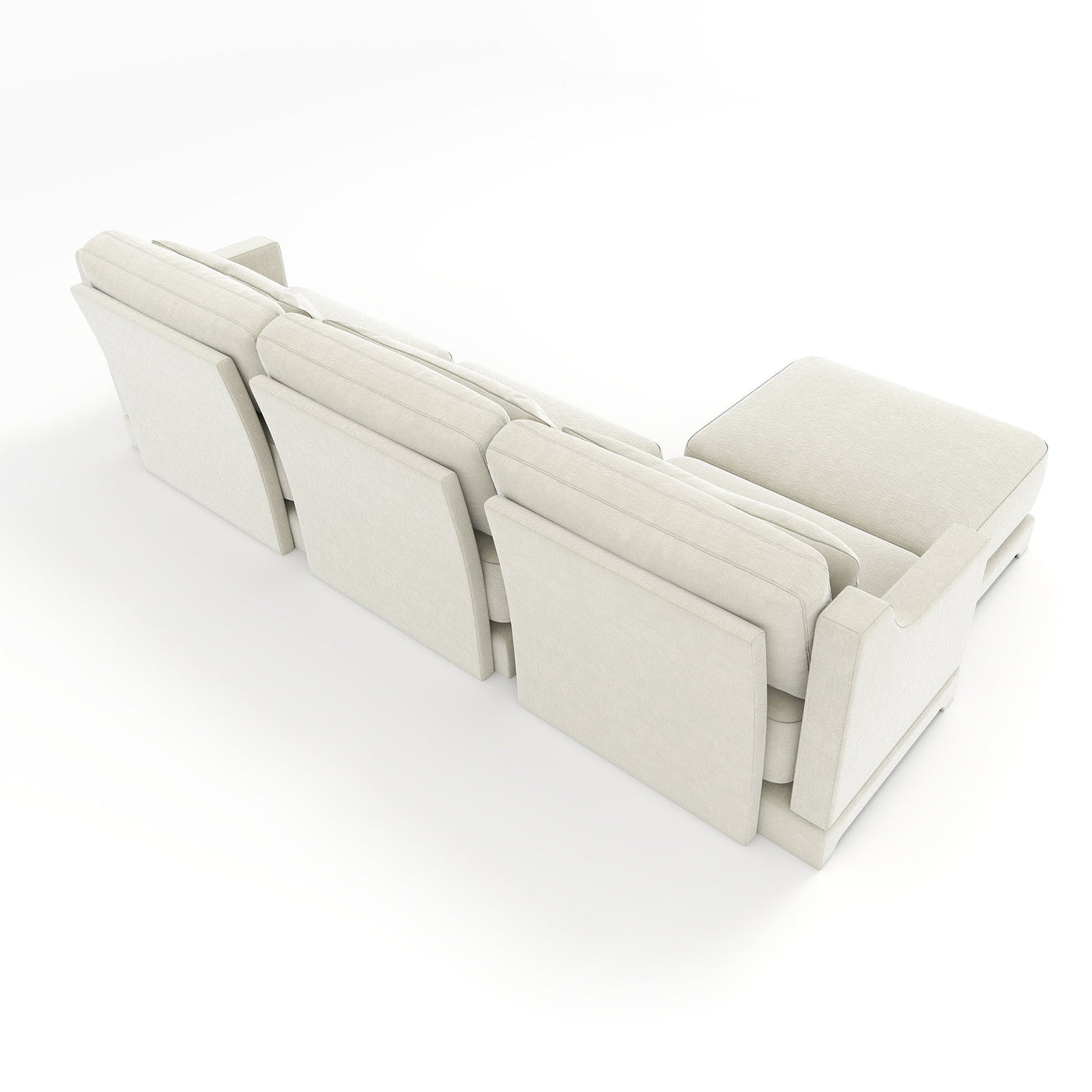 Elegant Chenille Three-Seater Sofa with Movable Ottomans, High-Resilience Sponge, Beige
