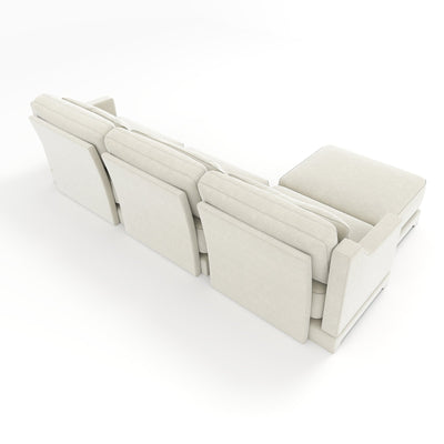 Elegant Chenille Three-Seater Sofa with Movable Ottomans, High-Resilience Sponge, Beige
