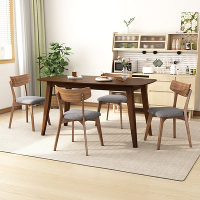 5-Piece Mid-Century Dining Set with Walnut Finished Frame, Upholstered Dining Chairs ,Dark Grey & Wood Dining Table