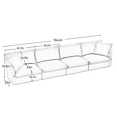Slipcovered Long Sofa, 4 Seater Sofa with Removable Cover, Extra Deep Couch for Living Room, ,Chenille Fabric Cloud Like Comfy Sofa Couch, Orange Chenille Fabric
